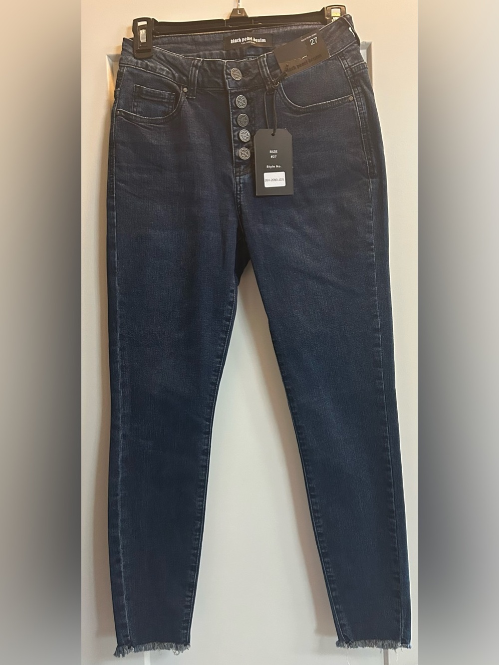 Boutique Black pearl denium High-Rise Button-Fly Skinny Jeans in Dark Blue